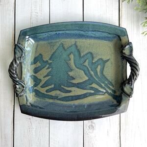 Doe Ridge Pottery Robert Meier 2 Handle Serving Tray Floating Blue Pine Signed